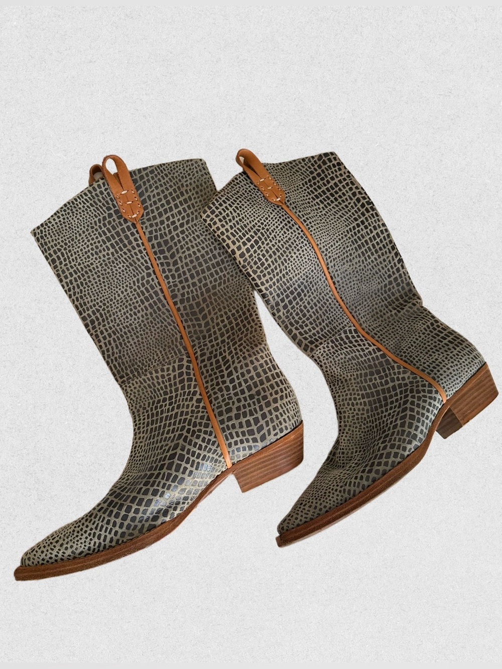Free People "WE THE FREE" Montage Dusty Blue Croc Suede Cowboy Boots